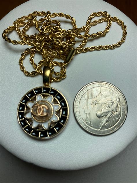 Vintage CHANEL golden chain necklace with large CC mark logo pendant top. . Chanel necklace etsy